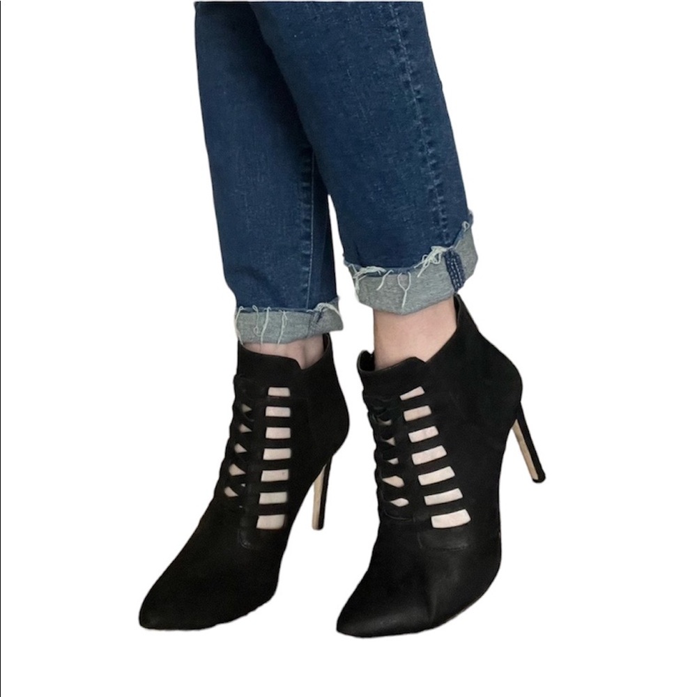 BCBG Generation Suede Cage Black Ankle Booties